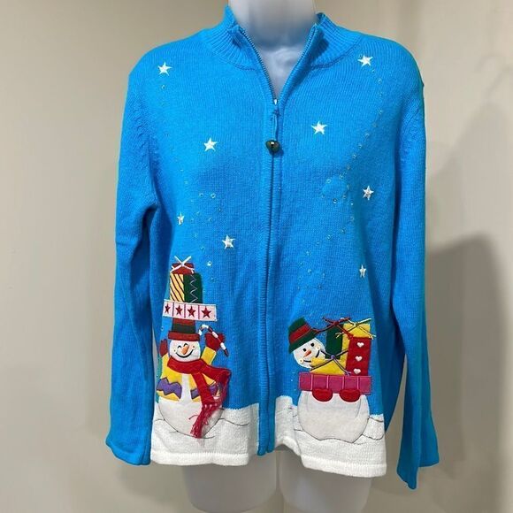 NWOT Tiara International Snowman Cardigan Sweater.  Size L large 12/14 - Picture 1 of 9